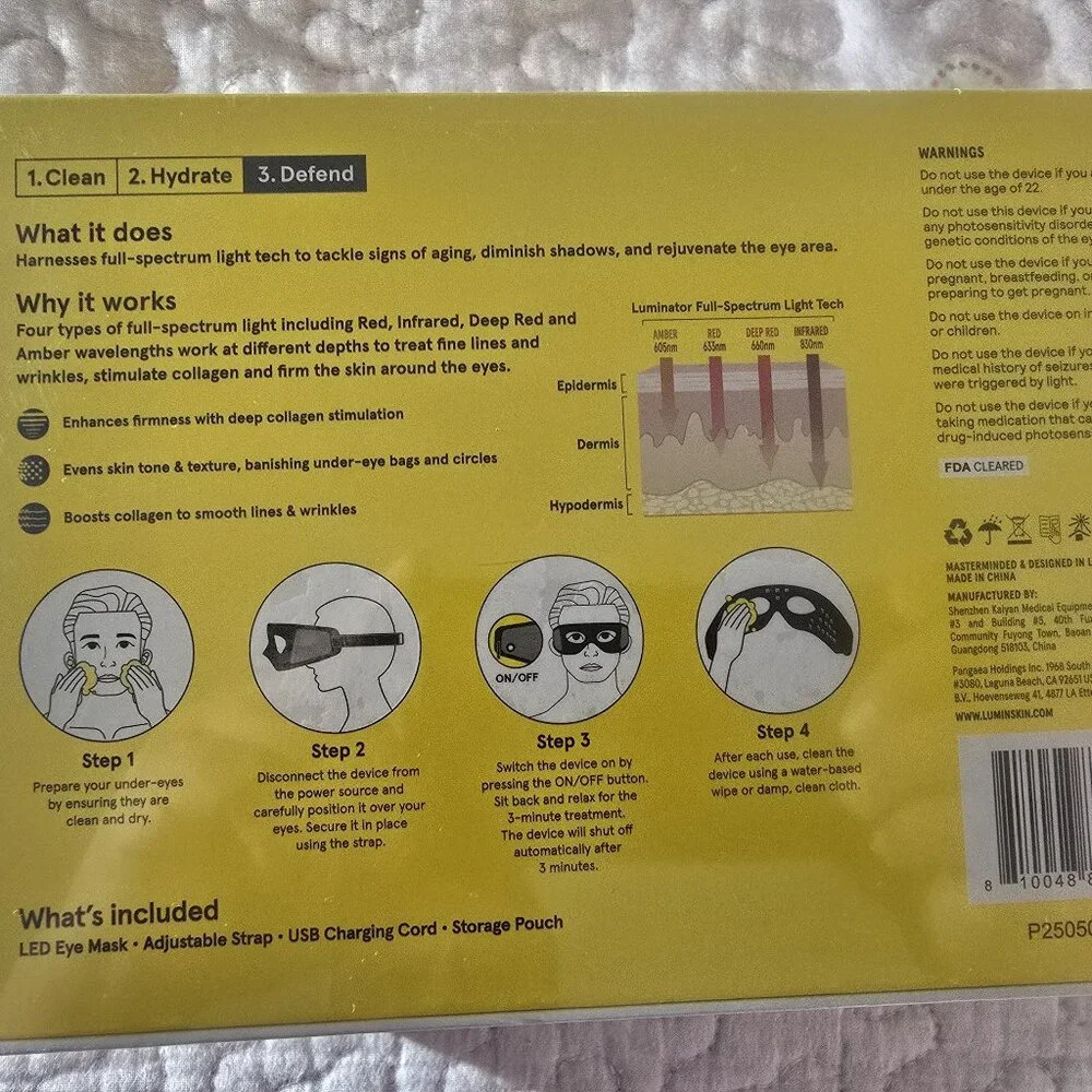 Lumin Luminator LED Eye Mask for Dark Circles & Wrinkles Brillant Men's - New